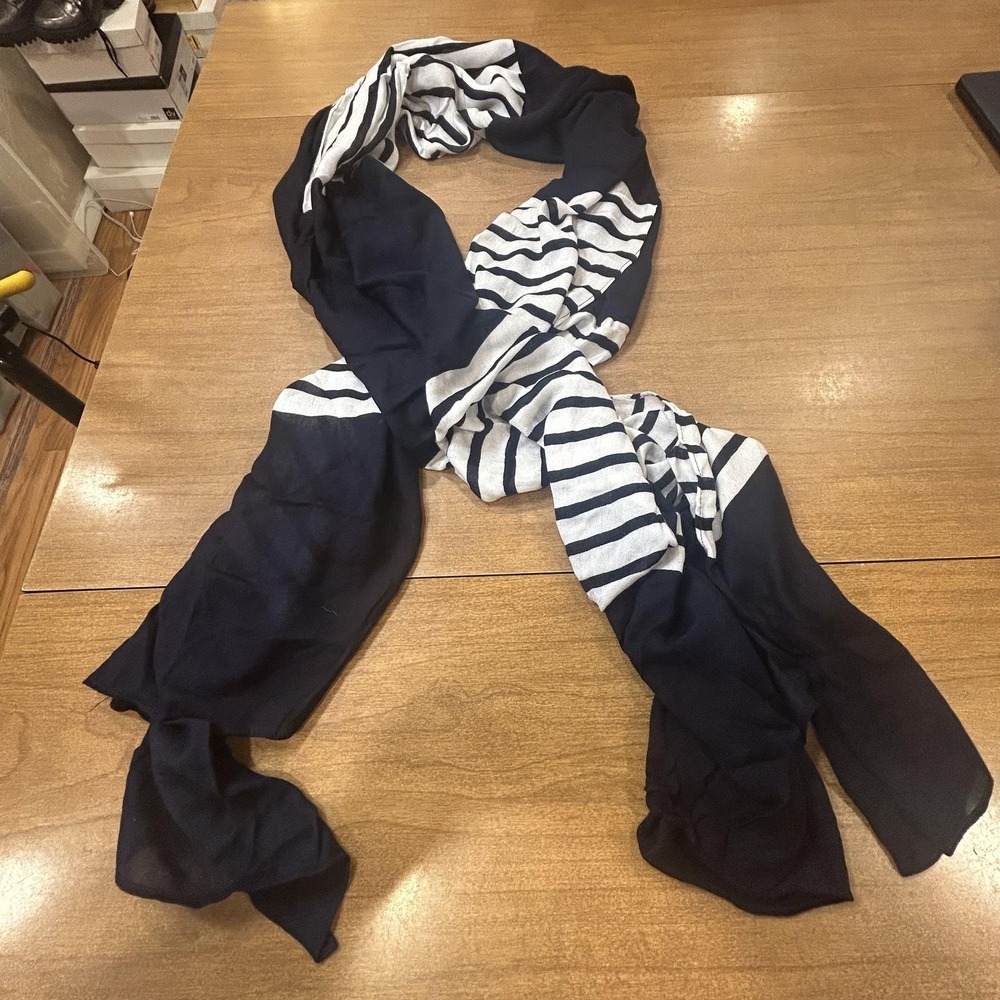 Michael Kors Scarf Womens 28x76 Blue Stripe Viscose Rectangle Nautical Logo